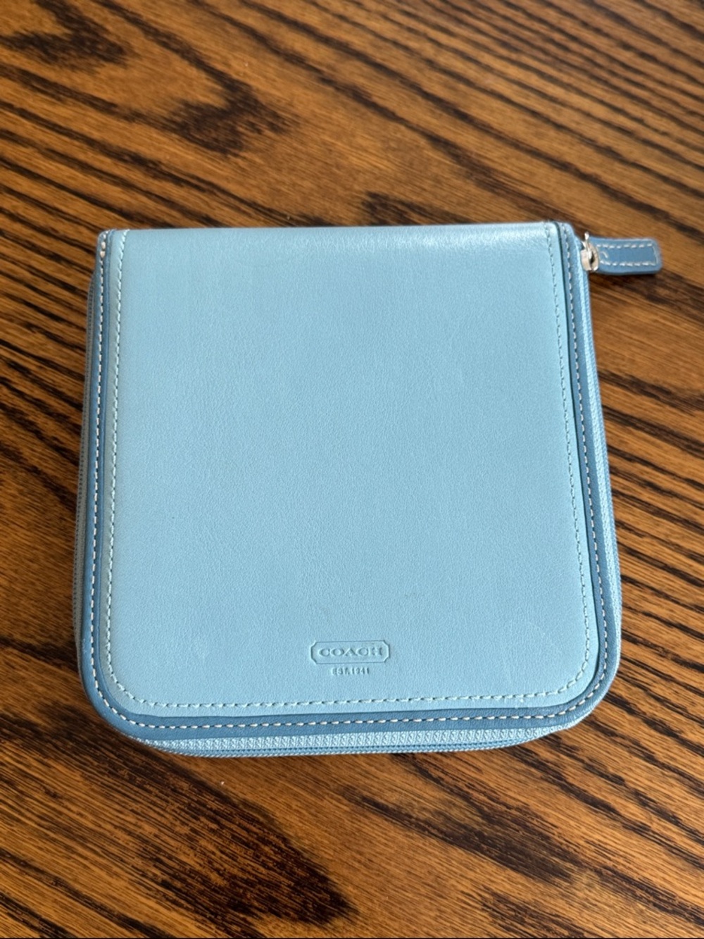 Vintage Coach Light Blue Zip-Around Leather CD Case